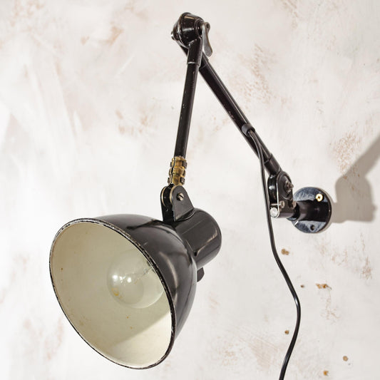 SIS Swing Arm Lamp 1950s, Bauhaus Black Vintage Desk light or Wall Mounted Lamp, Art Deco lighting, Vintage Factory Machinery lamps