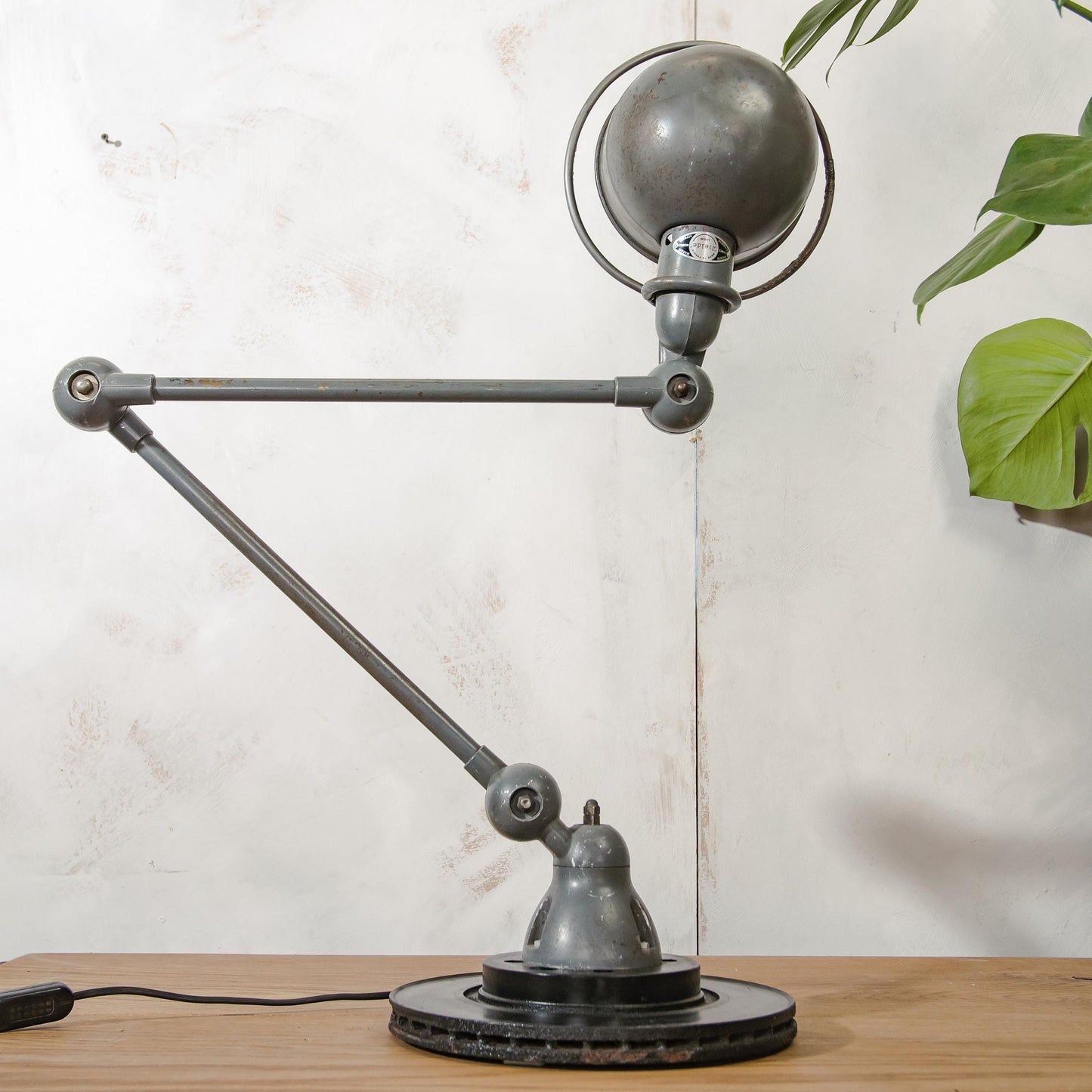 French Jieldé Work shop Lamp 2 Arm 1950s, Factory Style Articulating Jielde Table light, Gray Industrial office Desk lamp, Rustic decor