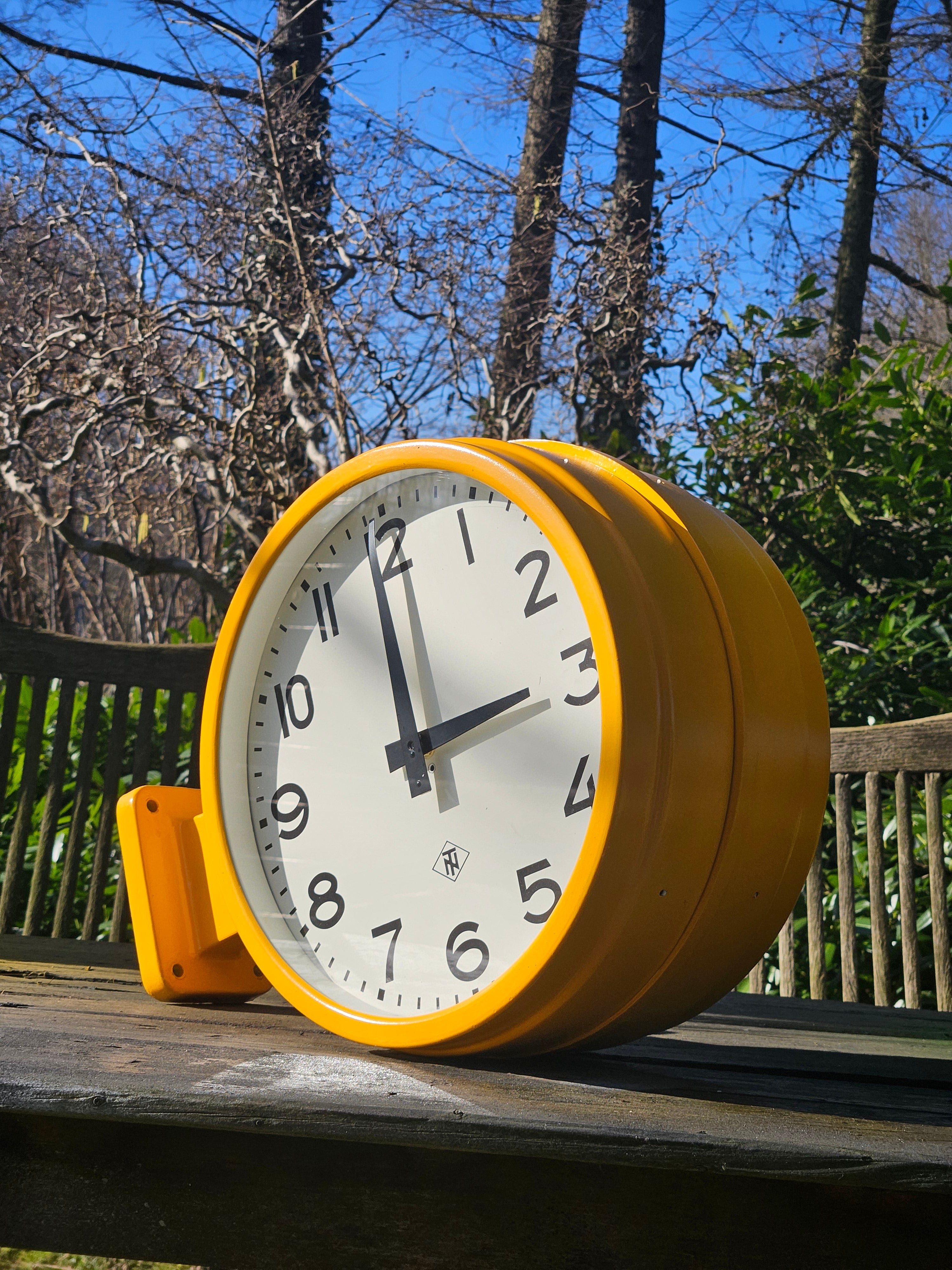 Double sided Station Clock by TN, Retro Orange Wall or Ceiling Clock, 1970s TeleNorma Timepiece, Retro Double Faced