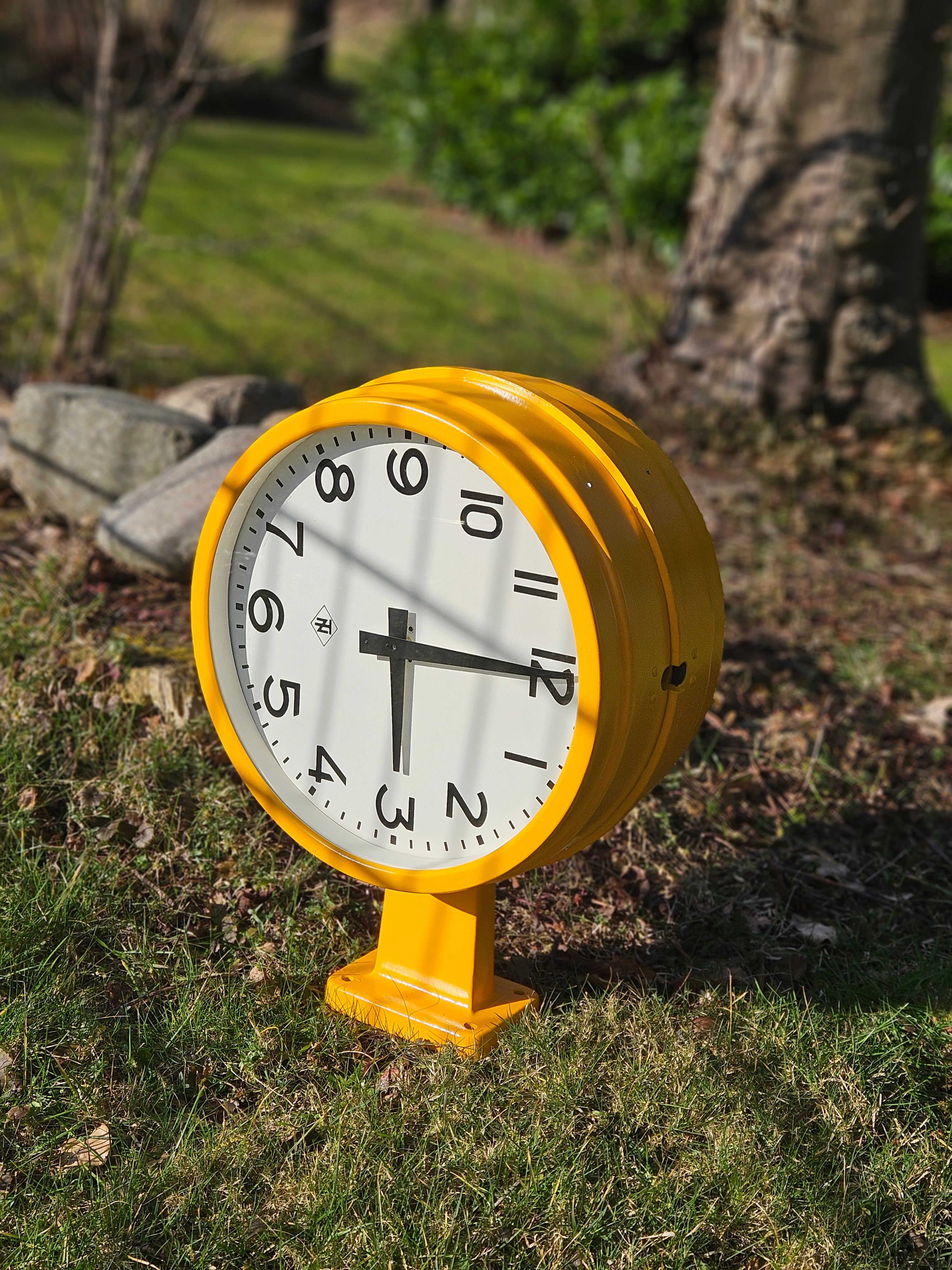 Double sided Station Clock by TN, Retro Orange Wall or Ceiling Clock, 1970s TeleNorma Timepiece, Retro Double Faced