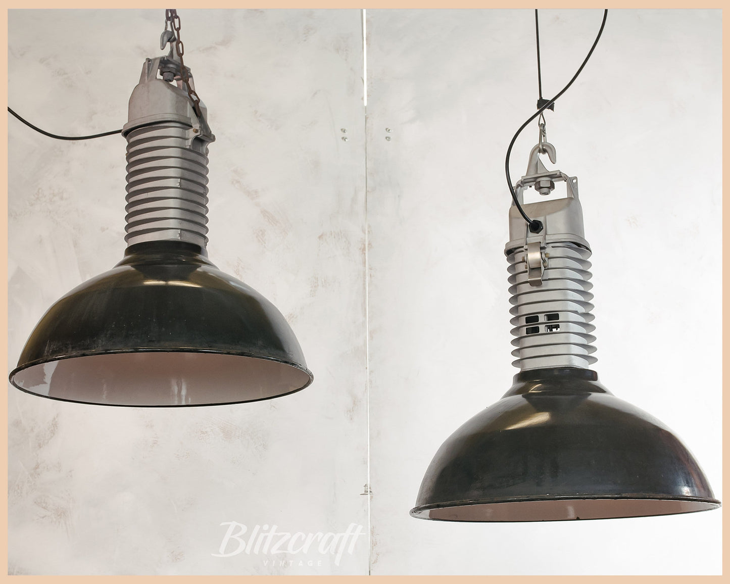 Industrial Black Enamel Pendant Light 1950s, Vintage Philips HDK 250, XXL Factory Lamp, Kitchen Hanging Barn lamp