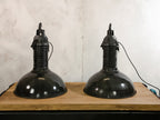 Vintage High Gloss Black Factory Pendant Light Philips Industrial 1950s, white inside Enamel  - Upcycled Aluminium Hanging lamp