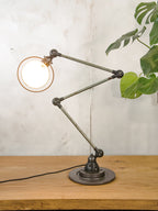 Designer 1960s French Jieldé 3 Arms Loft Workshop Lamp - Black and Green Jielde by Jean Louis Domecq - Articulated art deco Table lamp